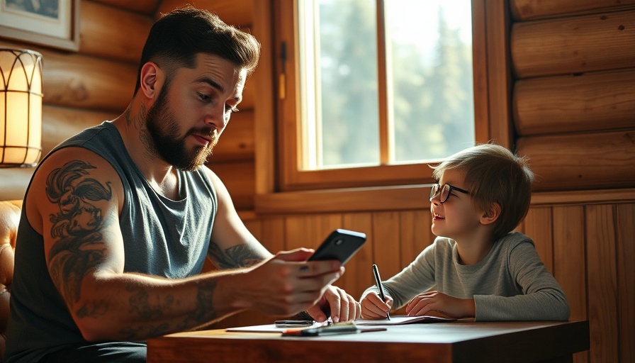 Father checking phone while son studies, Omada Health IPO.