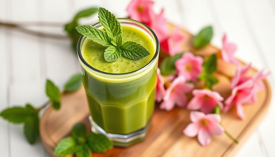 Mindful Mother's Day green smoothie with mint and flowers.