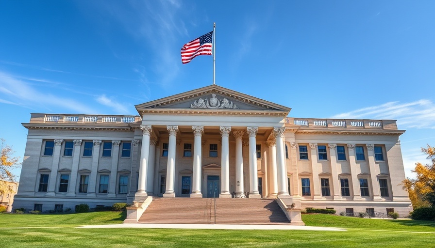 Neoclassical building representing Trump Gulf of America Bill.