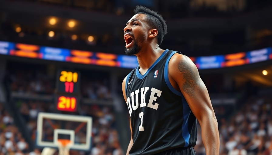 Intense basketball player in Duke jersey during game, Cooper Flagg NBA Draft Lottery.