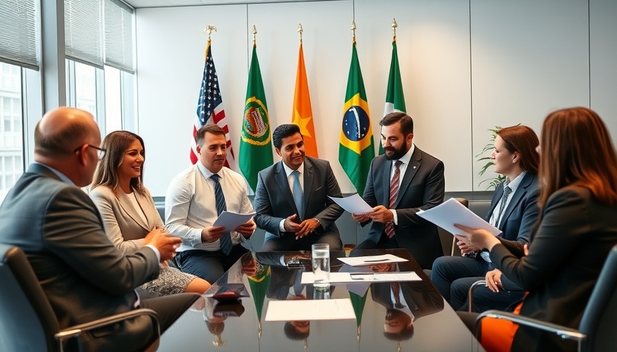 US Brazil Disarmament Dialogue in modern conference room with diverse participants.