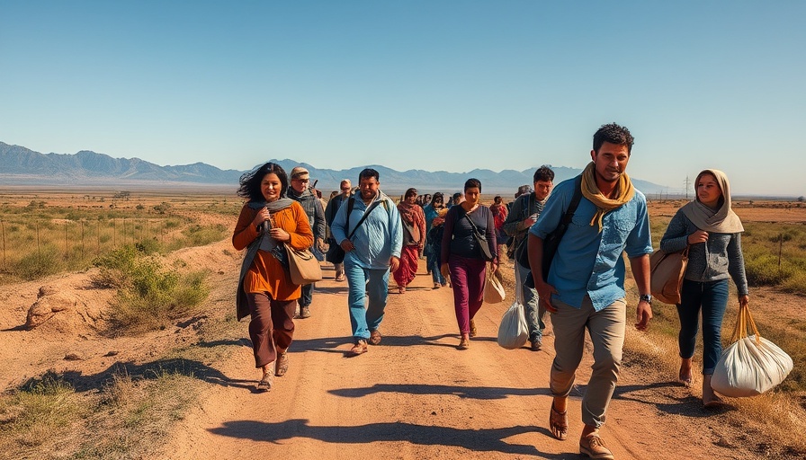 Afrikaner refugees walking through rural landscape