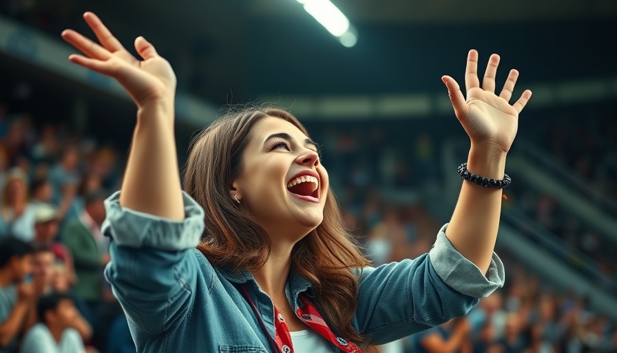 Joyful woman at sports event, celebrating the support.