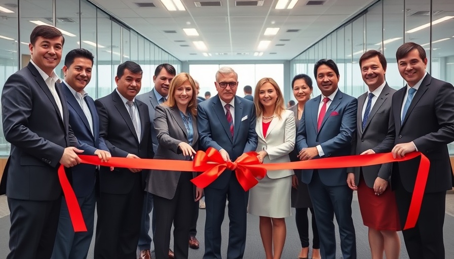 Houston business ribbon-cutting event in modern office.