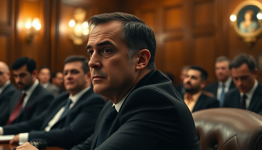 Focused businessman at meeting, intense boardroom setting.