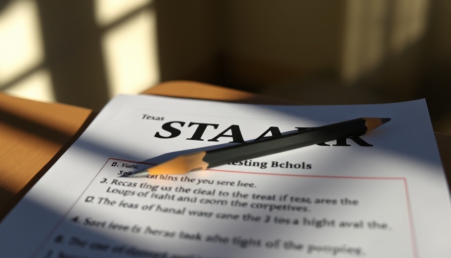 Texas STAAR testing booklet with pencil on desk.