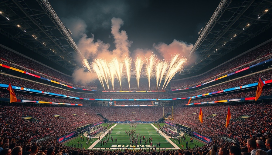 NFL international games at a stadium with Brazil and USA flags displayed.