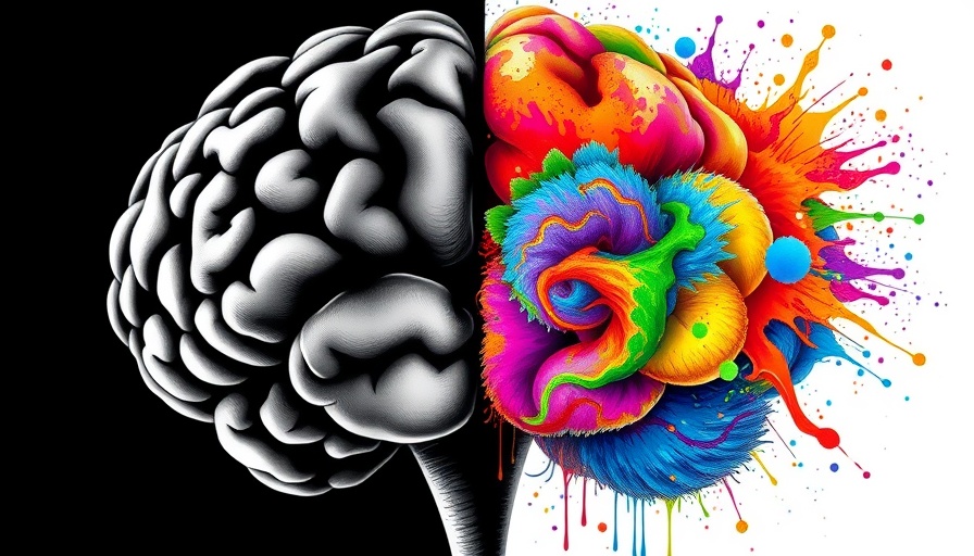 Colorful and monochrome brain image illustrating psychedelics and right-brain dominance.