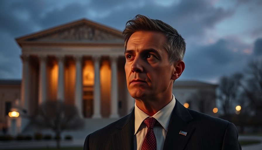 Thoughtful man with US Supreme Court backdrop, contemplating policy.