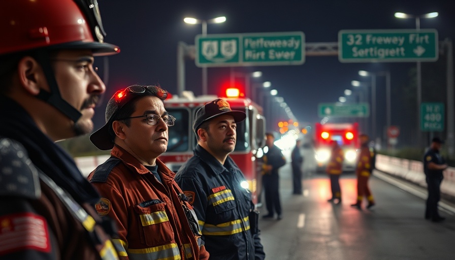 Emergency responders at drunk driving crash in Conroe highway at night.