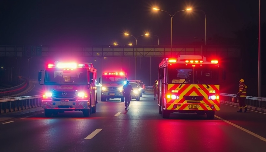 Emergency responders at a nighttime accident scene in Conroe, Texas.