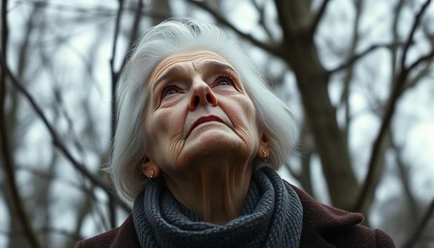Elderly woman in a forest, illustrating rural telehealth challenges.