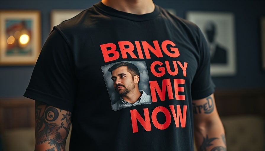 Black T-shirt with emotional message 'Bring Guy Home Now'.