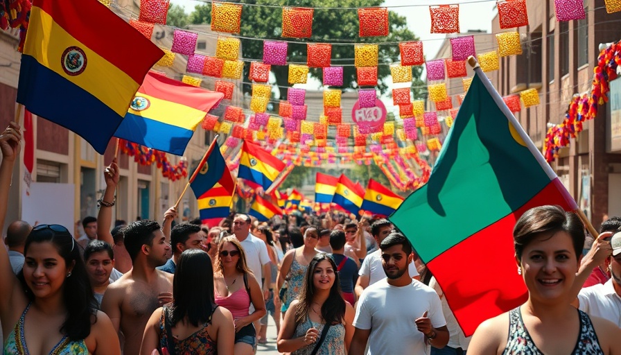 Paraguay National Day street celebration with flags and decorations.