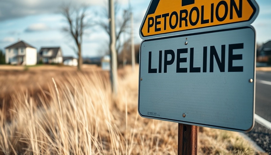 Petroleum pipeline warning sign near road, symbolizing environmental concern about jet fuel leak contaminating drinking water.