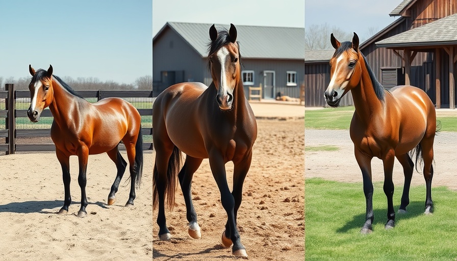 Three horses in different environments showcasing various coat colors.