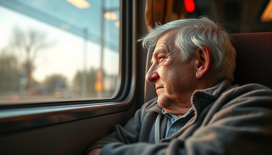 Elderly person experiencing mini-stroke lasting fatigue on a train.
