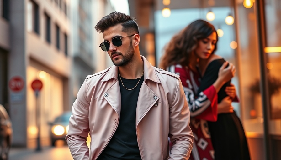 Stylish trio scene with people in vibrant outfits indoors and outdoors.
