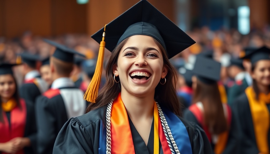Joyful graduate celebrating achievements at graduation ceremony.
