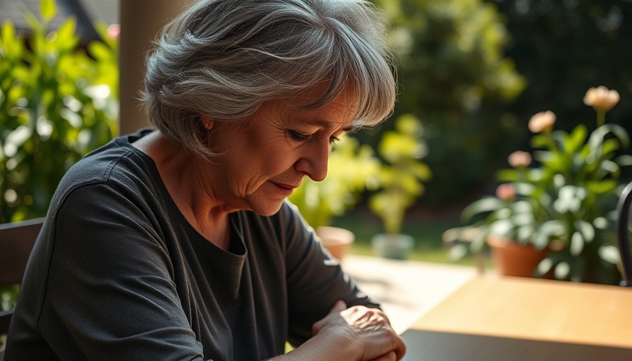 Older woman showing early signs of Alzheimer’s disease in a sunlit garden.