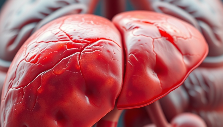 Close-up of human liver with fatty liver disease, FGF21 hormone focus.