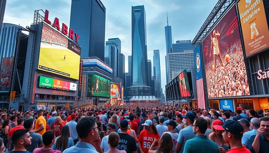 Houston World Cup Fan Fest with vibrant crowd and large screens.