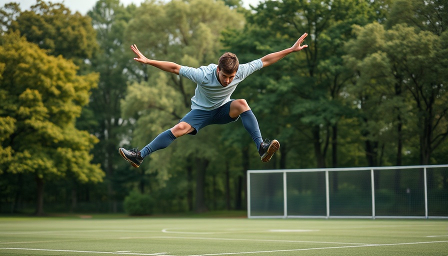 He was flying over the athletic field in a dynamic leap.