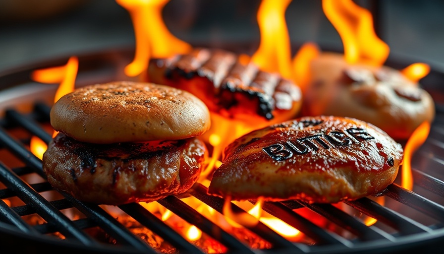 Houston dining barbecue scene with grilling burgers.