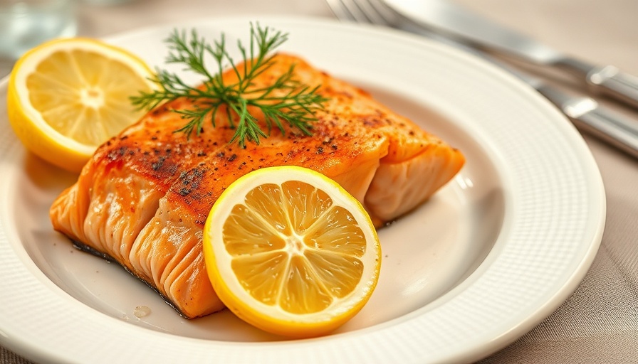Delicious grilled salmon with lemon and dill, embodying health and wellness.