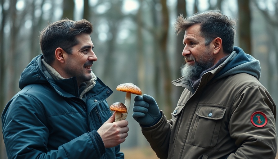 Men in winter jackets in a forest discussing a mushroom. Friendship movie review Paul Rudd.