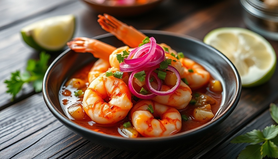 San Antonio dining: Exquisite shrimp ceviche with garnishes.