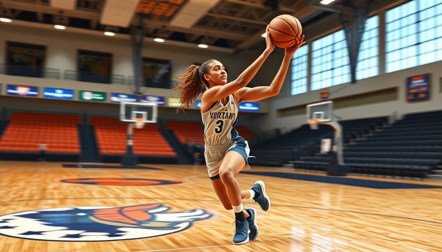 Dynamic basketball scene with player mid-action on court.