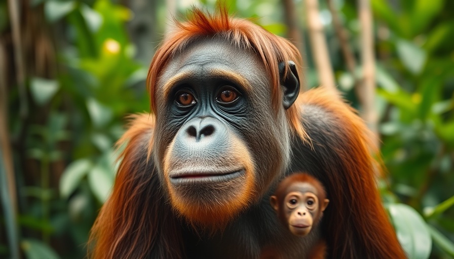 Orangutan demonstrating communication complexity in lush jungle.