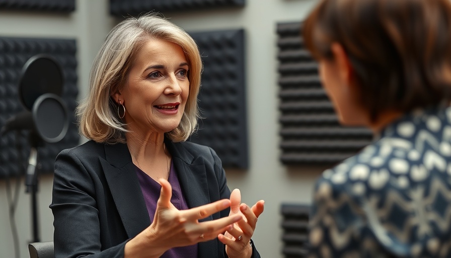 Middle-aged woman discusses hormone therapy after menopause.