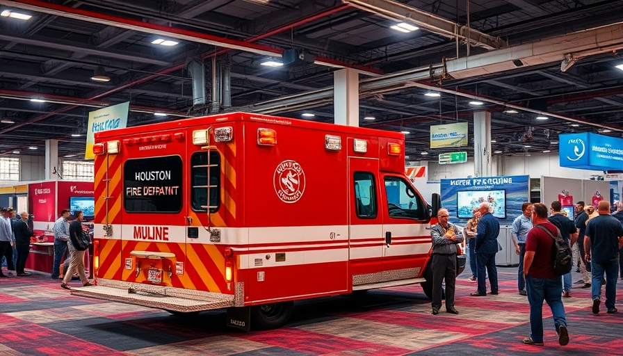 Houston hurricane preparedness event with ambulance and attendees.