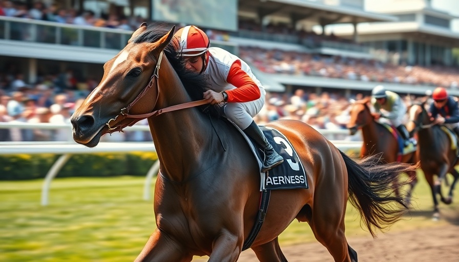 Preakness Stakes horse racing victory at the finish line.