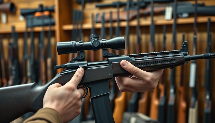 Close-up of rifle stock adjustments in American gun store.