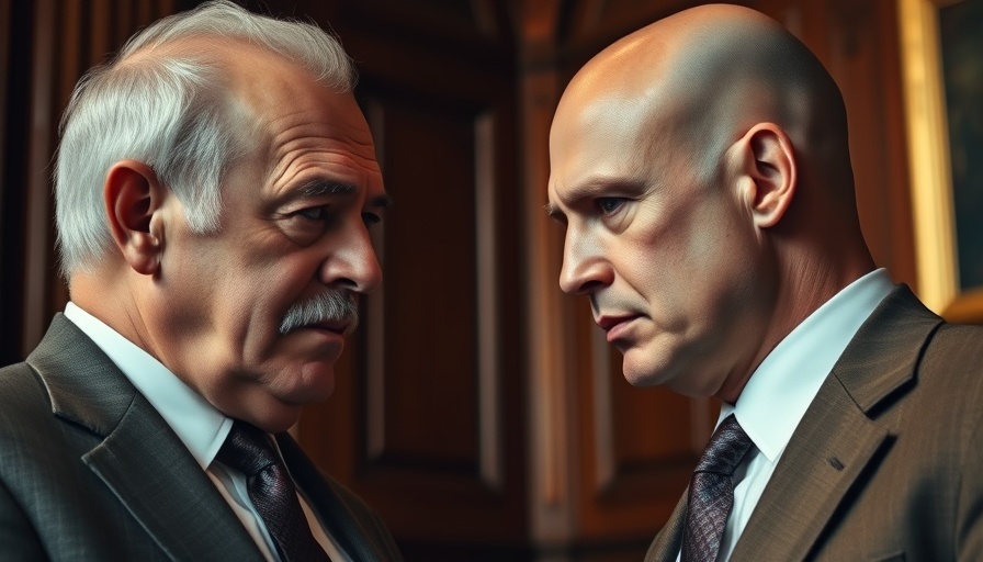 Two men in a serious discussion in a formal setting.
