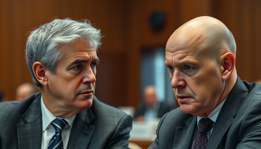 Two individuals engaged in a formal discussion indoors.
