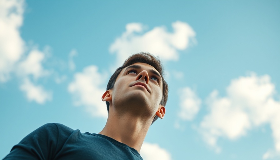 Young man savoring the moment under a blue sky, symbolizing mindfulness.