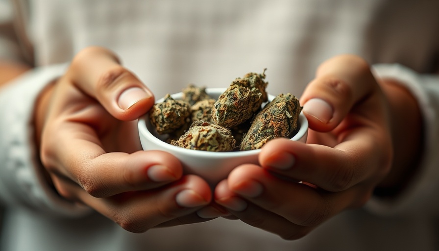 Hands holding bowl with medical cannabis in Germany buds.