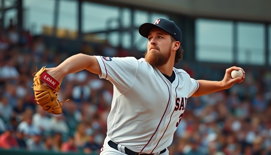 Dynamic baseball pitcher mid-throw in lively stadium, pitching focus.