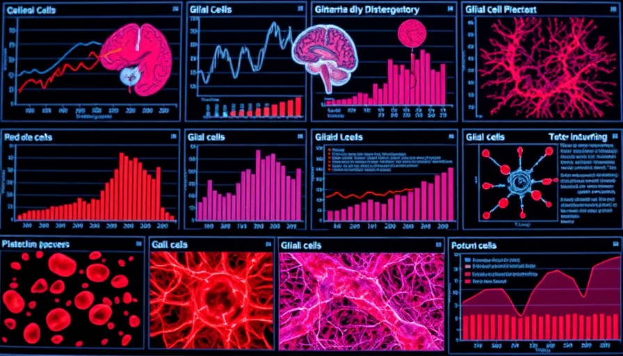 Scientific visualization of glial cells and sleep metabolism with charts.
