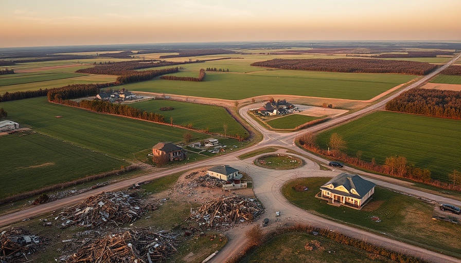 Aerial view of tornado recovery in Kentucky landscape