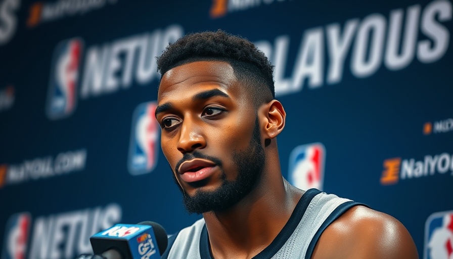 Focused NBA player at playoffs press conference.