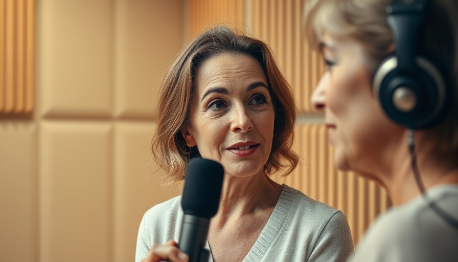 Woman discussing menopause hormone therapy red flags in podcast studio.