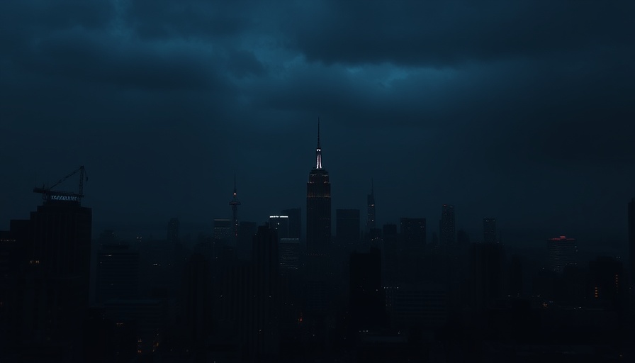 Dimly lit skyline during power shortfall in North America.