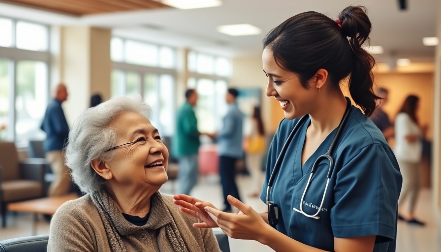 Health and wellness in a clinic, nurse with elderly patient