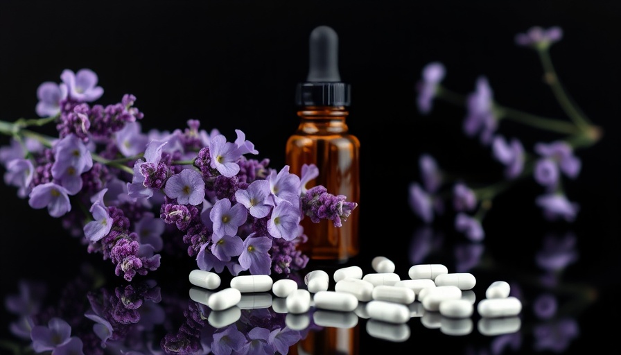 Homeopathy for health and wellness with lavender flowers and bottle.