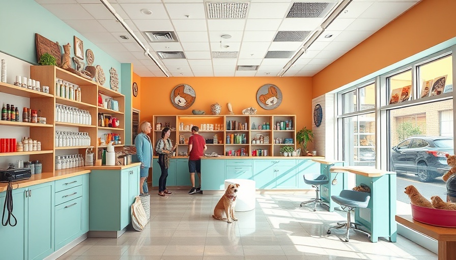Woof Gang Bakery & Grooming Highland Village interior with vibrant pet products